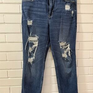 Hollister Dark Blue Distressed Straight Leg Jeans